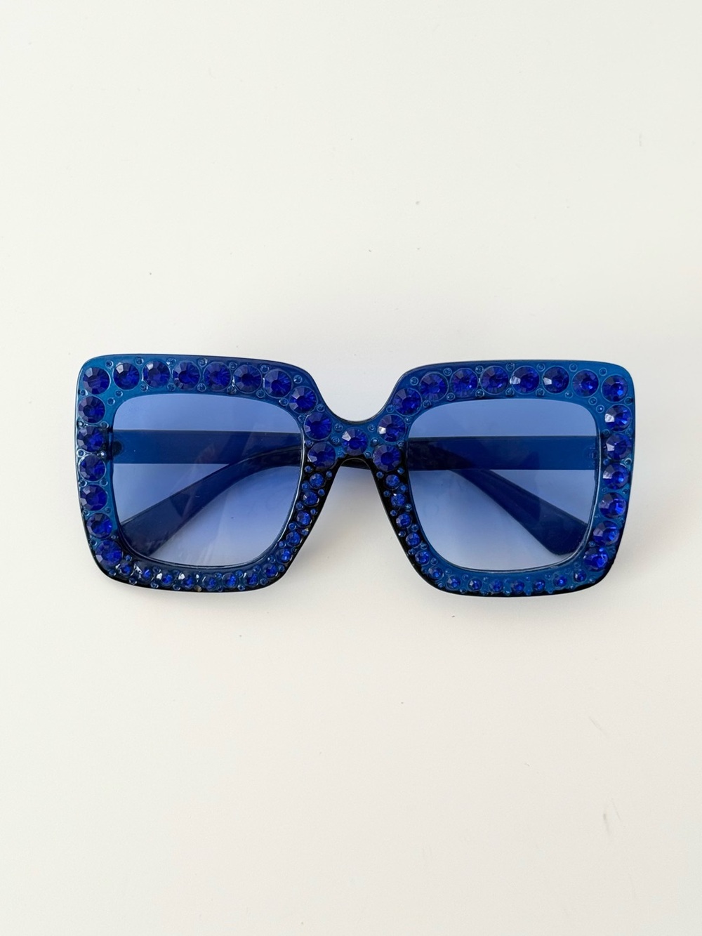 Blue Square Crystal-Embellished Women's Sunglasses